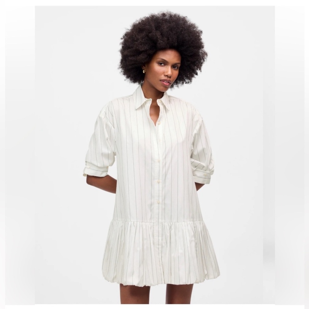 Madewell Dress M Bubble-Hem Mini Shirtdress White